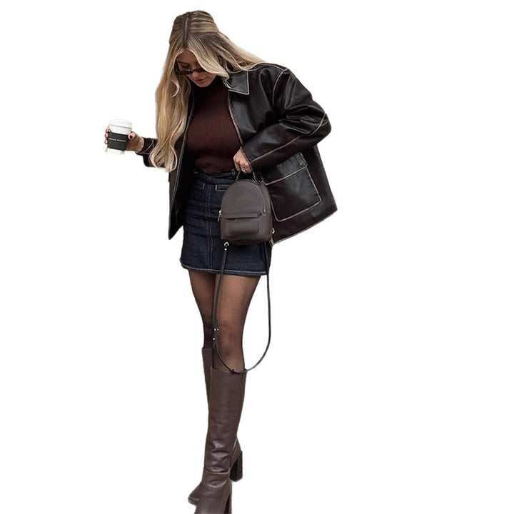 Damen Kunstlederjacke mit klassischen Details Drune