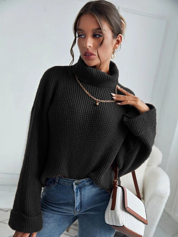 Damen Grober Strickpullover mit hohem Kragen und lässigem Fit Drune