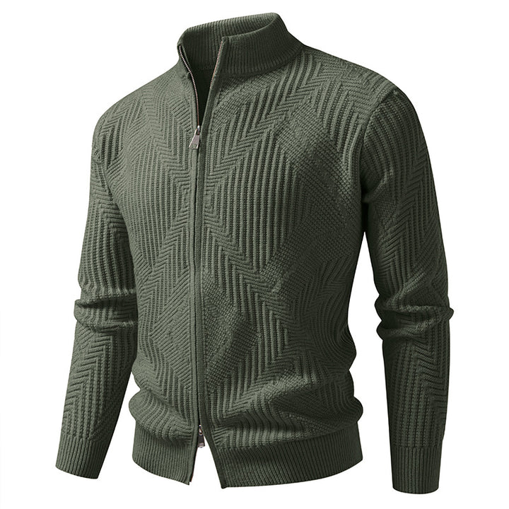 Herren nan Reißverschluss-Cardigan mit geometrischem Fischgrätstrick und Stehkragen Drune