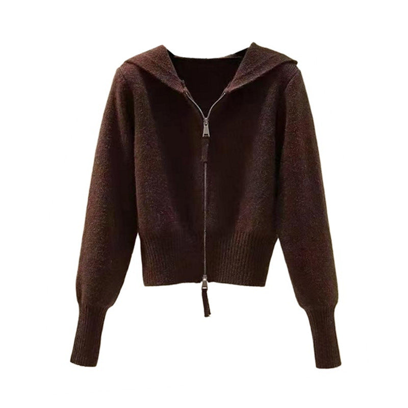 Damen Strickjacke mit hohem Kragen und Reißverschluss Drune