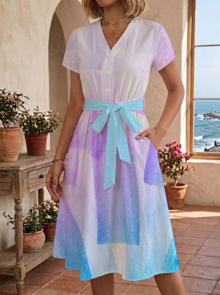 Damen Sommerliches Kleid mit taillierbarem Bindegürtel und floralem Muster Drune
