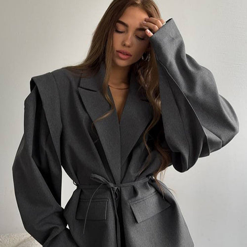 Damen Oversized Blazer mit Gürtel Drune