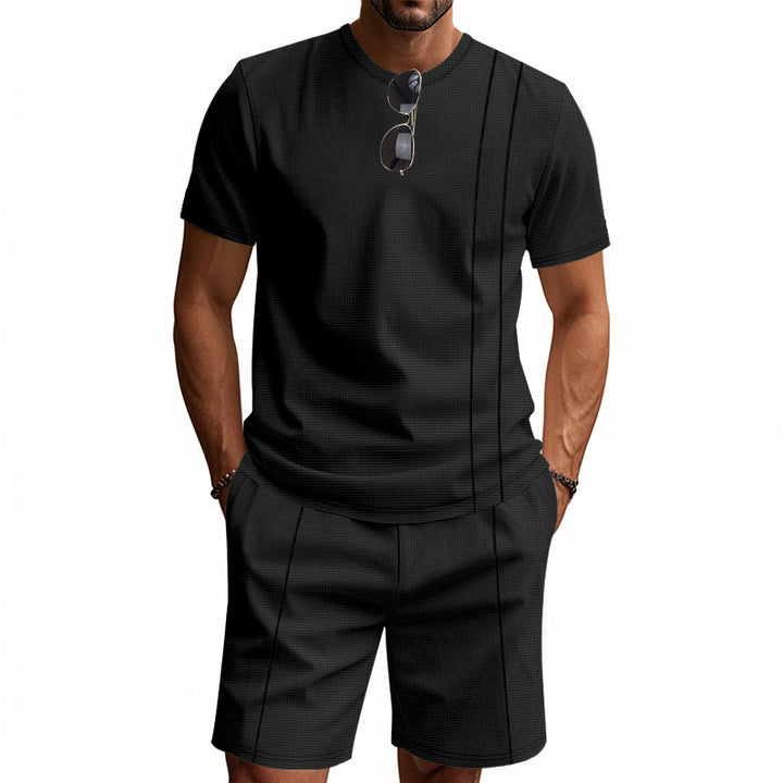Drune | Waffel-Kurzarm-Shorts Zweiteiliges Set