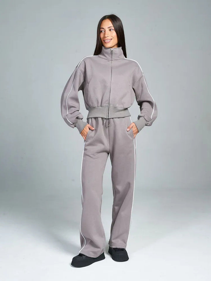 Damen Hochwertiger Sport-Loungewear-Anzug mit Stehkragen Drune