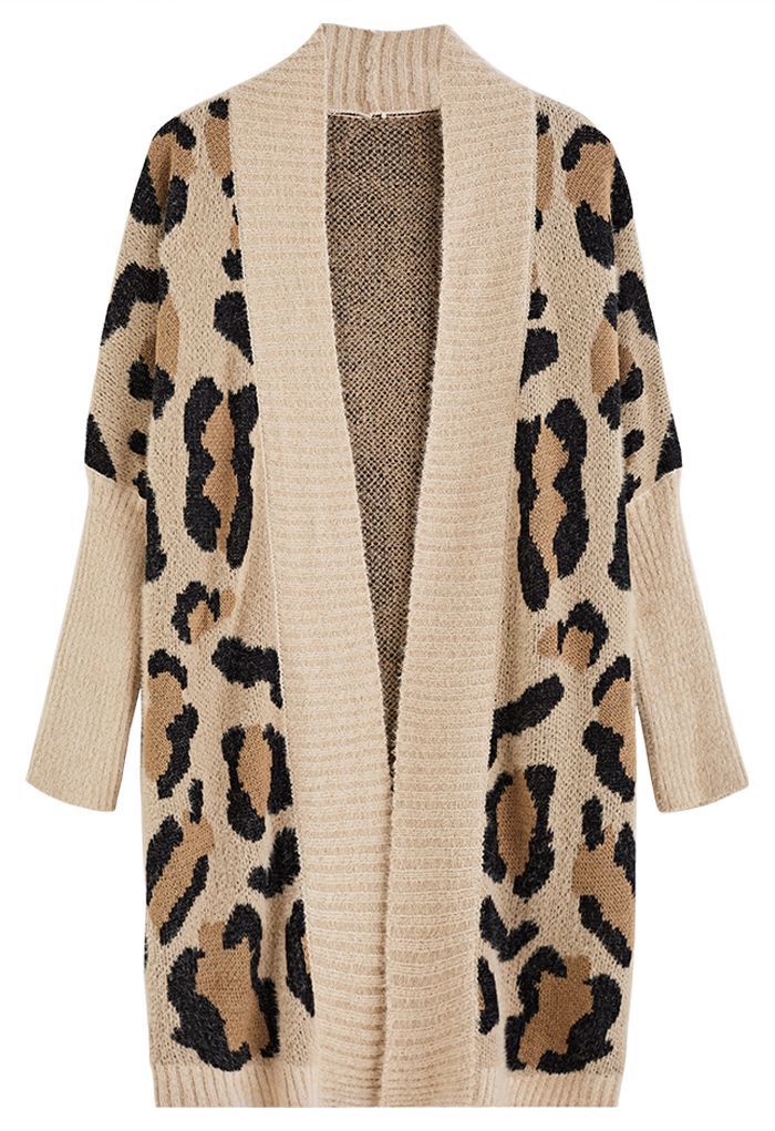 Damen Leichte Strickjacke mit modernem Leopardenmuster und offener Front Drune