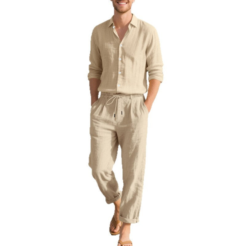 Herren lässige Leinen-Hose mit elastischem Bund und praktischem Kordelzug Drune