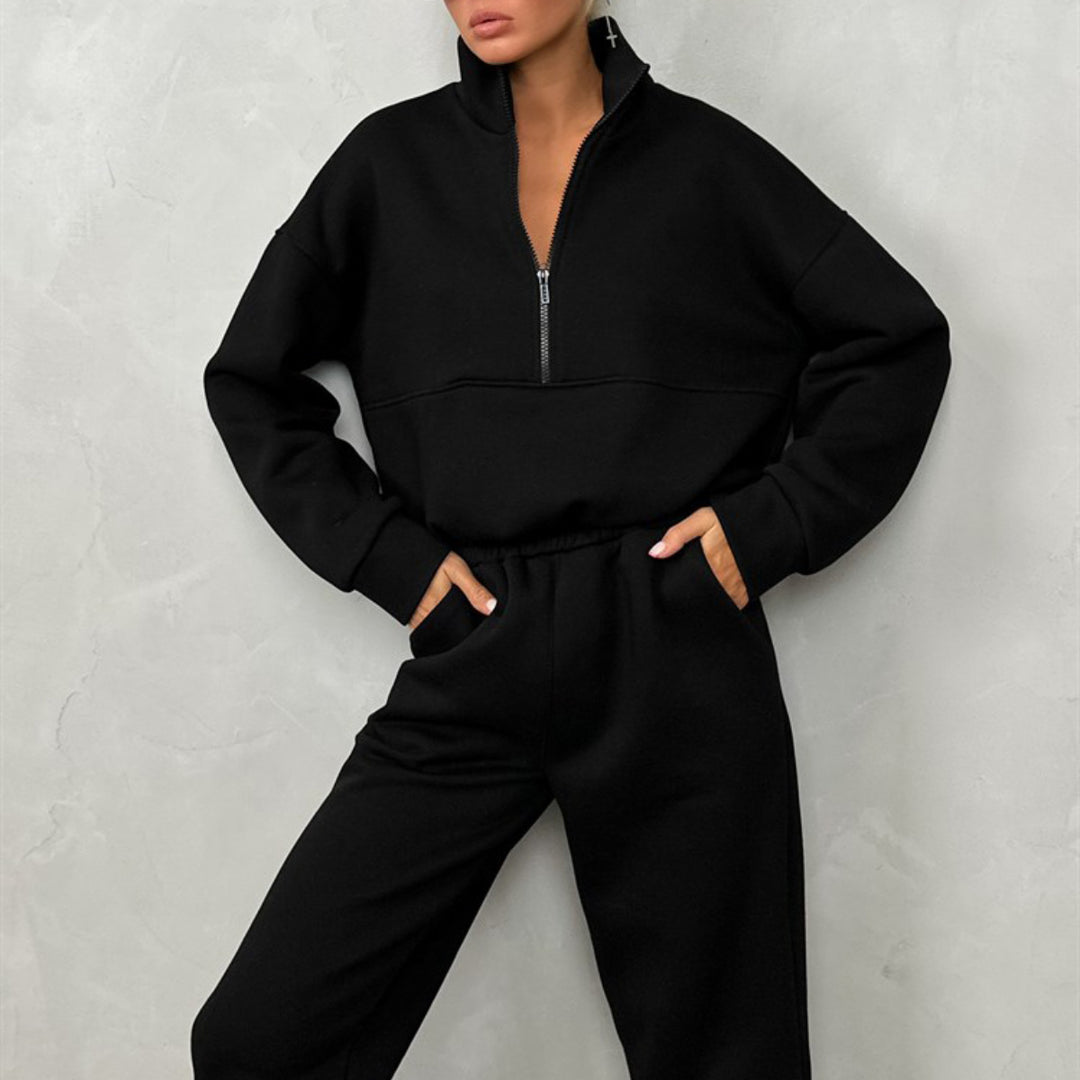 Damen Sportliches Freizeit-Loungewear-Set mit Stehkragen Drune
