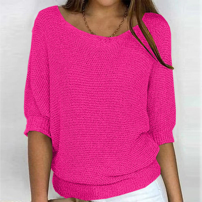 Damen nan legerer kastiger Feinstrickpullover mit weitem Ausschnitt Drune