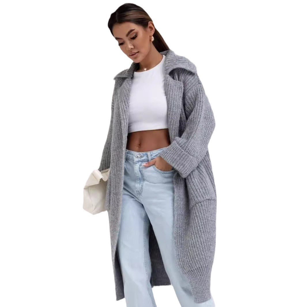 Damen Langstrickjacke mit großem Kragen und praktischen Taschen Drune