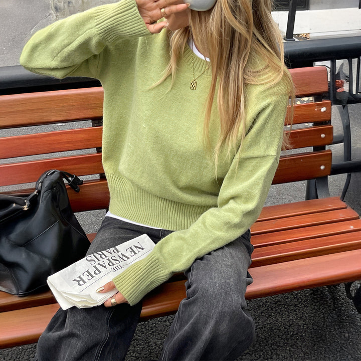 Damen gemütlicher Pullover mit Rundhalsausschnitt und luftiger Struktur Drune