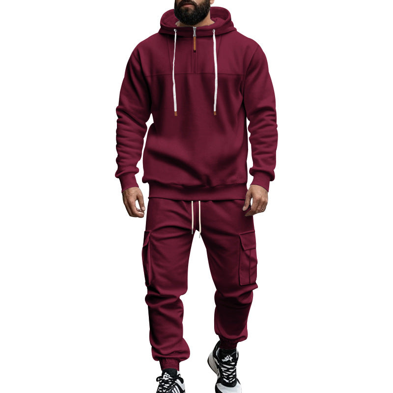 Herren nan Cargo-Jogginganzug mit Halbzip-Kapuzenpullover und tapered Cargohose Drune