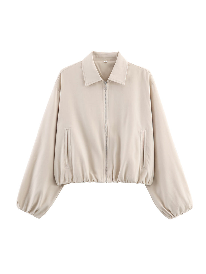 Damen modische Übergangsjacke mit hohem Kragen und voluminösen Ärmeln Drune