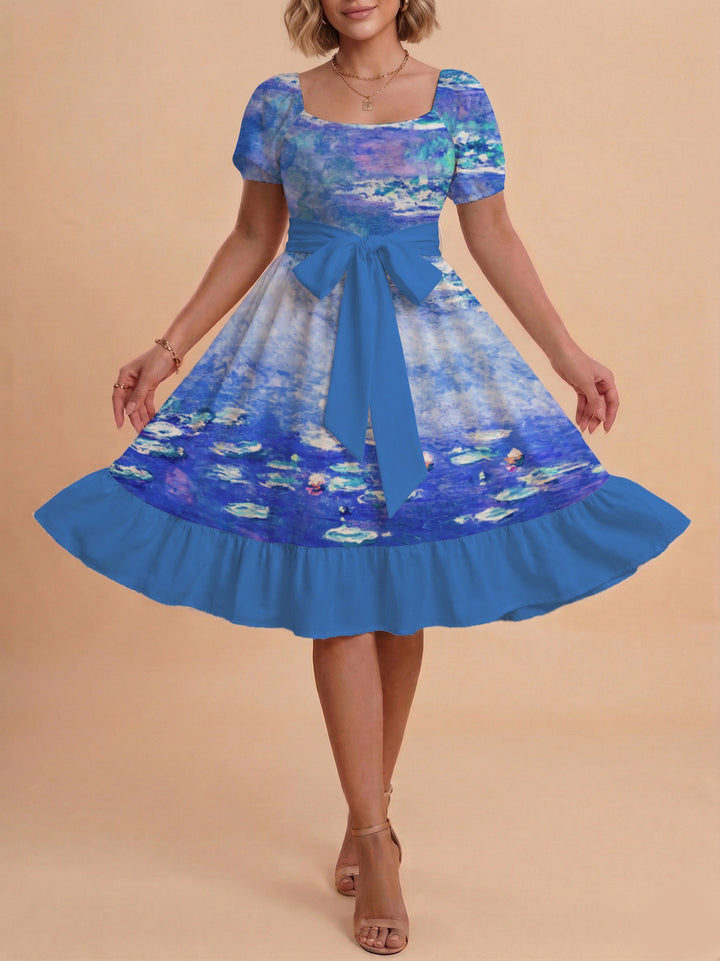 Damen schickes Glitzerkleid mit tailliertem Schnitt und Rüschensaum Drune