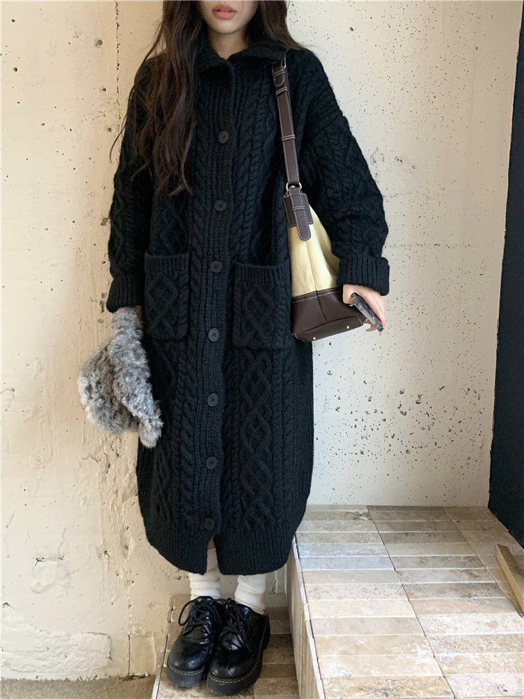 Damen Grobstrick-Knopfmantel mit eleganter Zopfmusterung und praktischen Taschen Drune