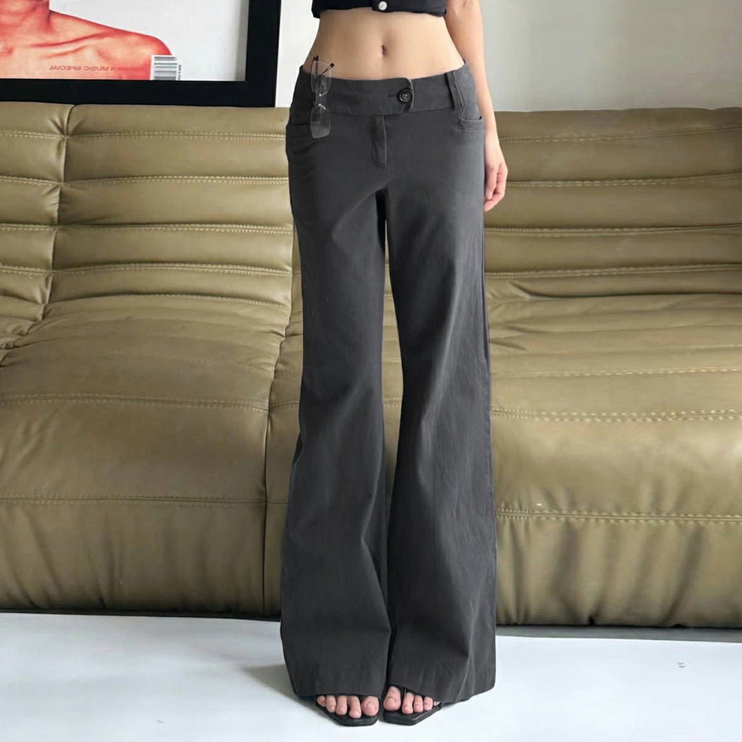 Damen Weite Flared-Hose mit hohem Bund und seitlichen Taschen Drune