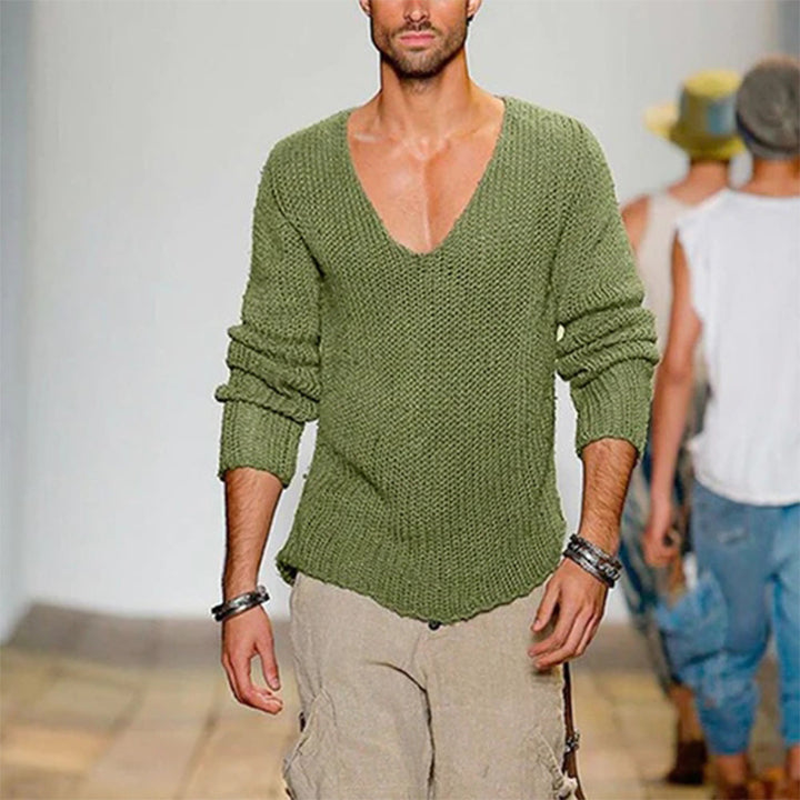 Herren lässiger Strickpullover mit tiefem V-Ausschnitt und komfortablem Schnitt Drune