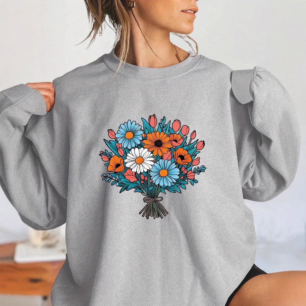Damen Oversized Sweatshirt mit floralen Grafikdetails Drune
