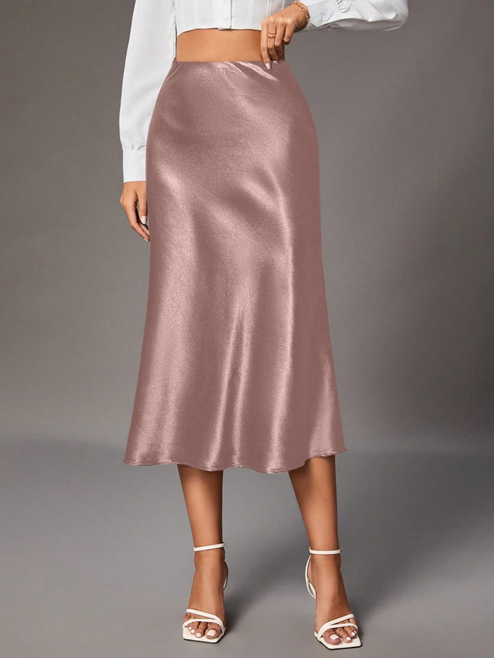 Damen Eleganter A-Linien Satinrock mit fließendem Schnitt Drune
