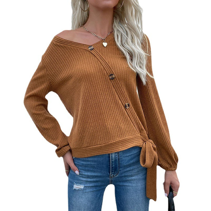 Damen Wickelbluse mit langen Ärmeln und dekorativem Bindegürtel Drune