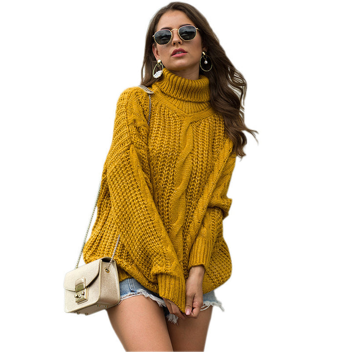 Damen Grobstrick-Pullover mit hohem Kragen und Zopfmuster Drune