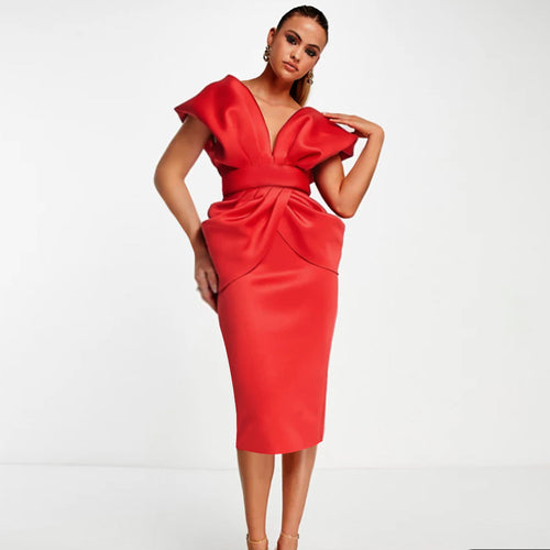 Damen Figurbetontes Wickelkleid mit tiefem V-Ausschnitt und organischem Schnitt Drune