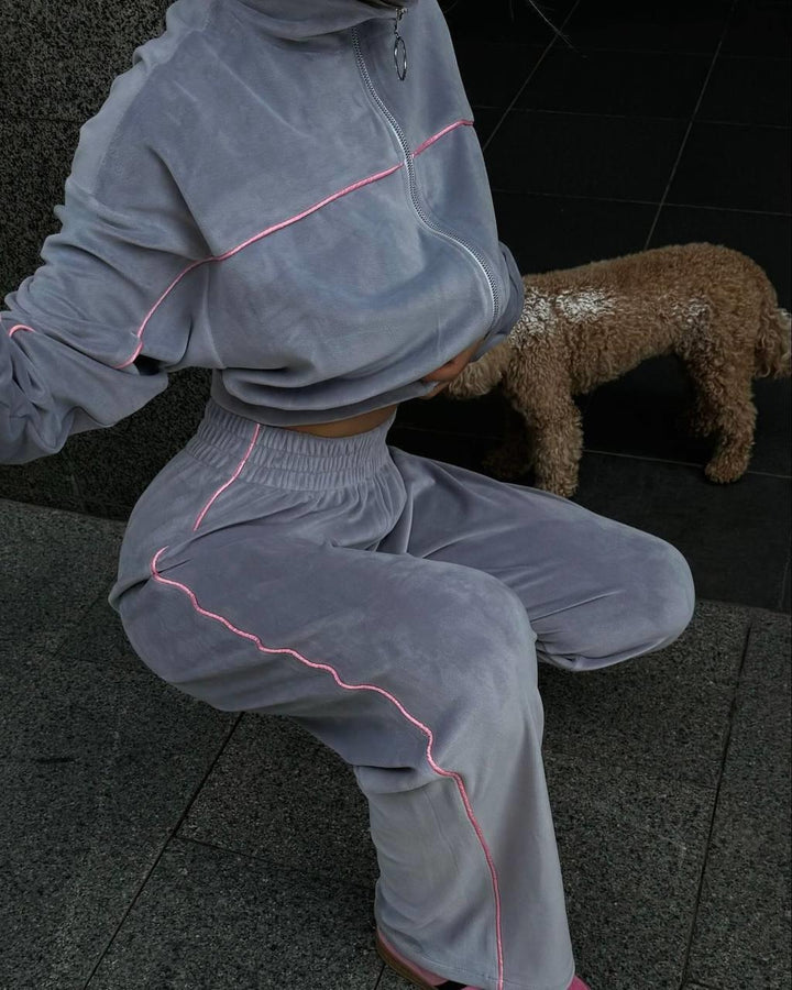 Damen modischer Fleecejacke und lässige Hose Set Drune