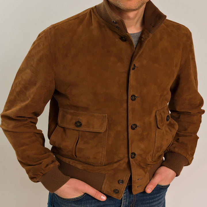 Herren Wildlederjacke mit praktischen Taschen und modernem Kragen Drune