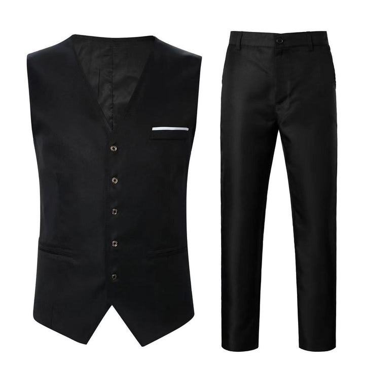 Herren nan elegante Satinweste mit V-Ausschnitt und schmal geschnittene Anzughose Drune