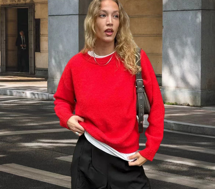 Damen Komfortabler Strickpullover mit weitem Schnitt und hochsteigendem Kragen Drune