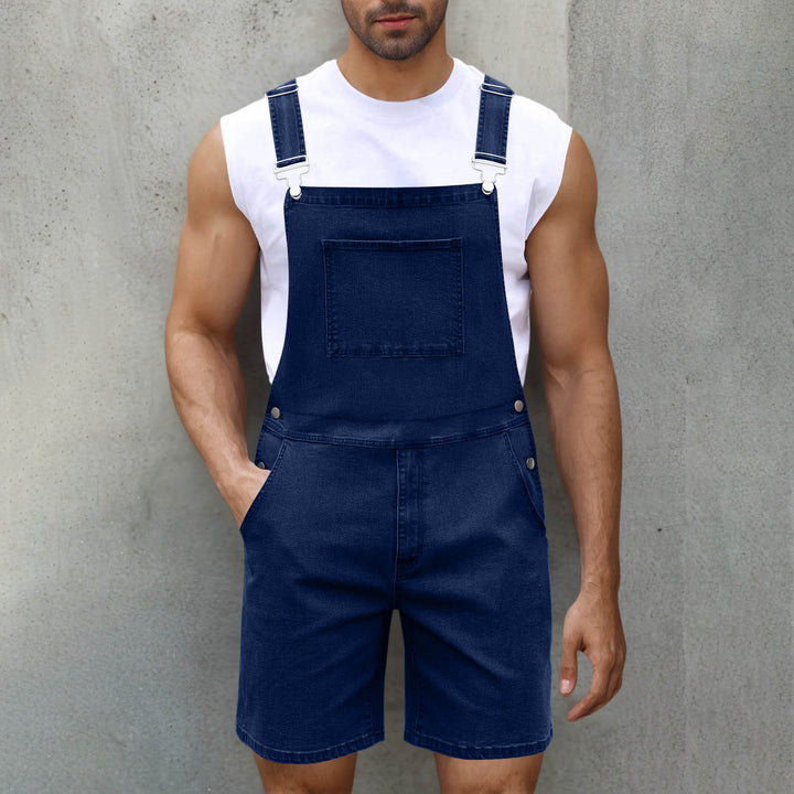 Herren Denim-Latzshorts mit modernen Taschen und verstellbaren Trägern Drune