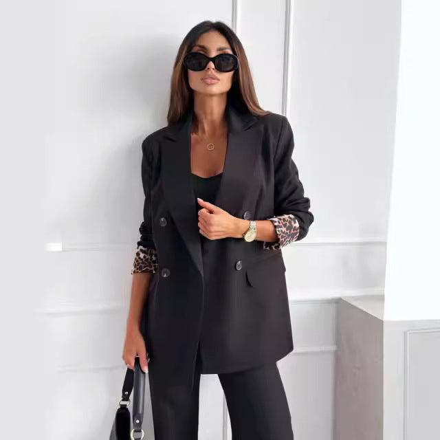 Damen Eleganter Oversized Blazer mit doppelter Knopfreihe und strukturierten Ärmeln Drune