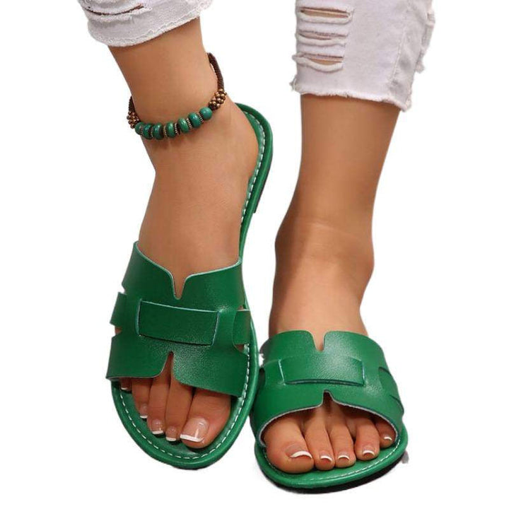 Damen nan flache Pantolette mit geschlitztem Riemen-Design und gepolstertem Komfortfußbett Drune