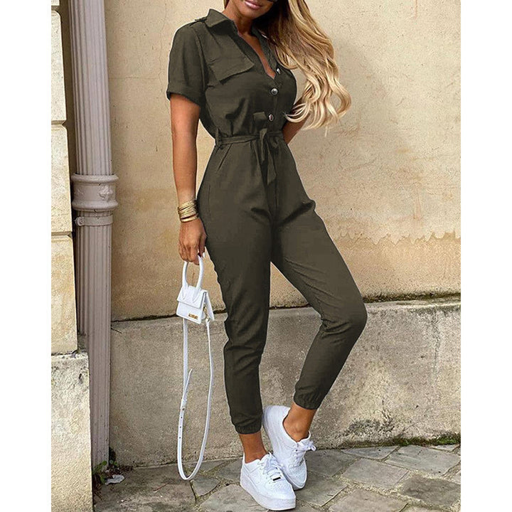 Damen eleganter Jumpsuit mit tailliertem Schnitt und praktischen Taschen Drune