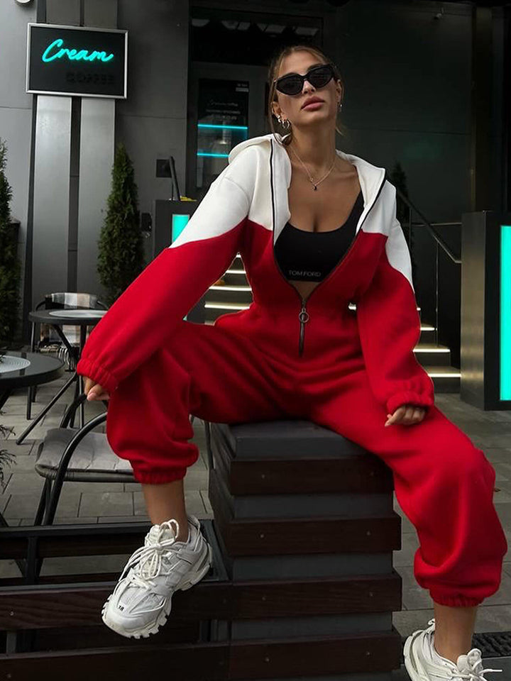 Damen nan zweiteiliges Crop-Zip-Hoodie und Highwaist Relaxhose mit weitem Bein Drune