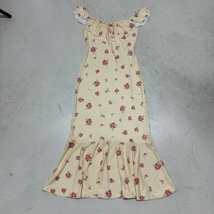 Damen Maxikleid mit floralen Rüschen und elegantem Schnitt Drune