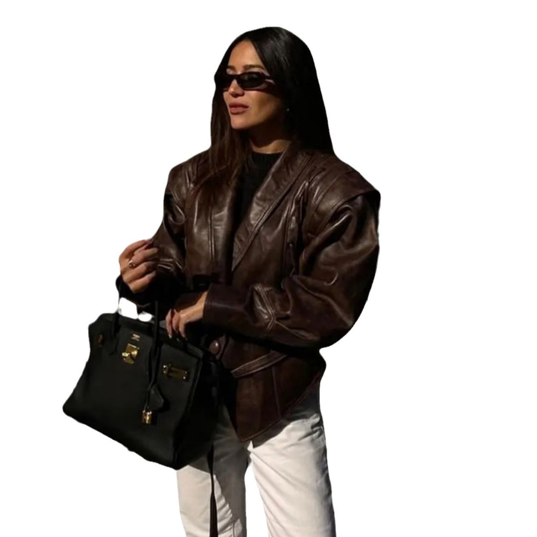 Damen Kunstleder Blazerjacke mit strukturierter Silhouette Drune