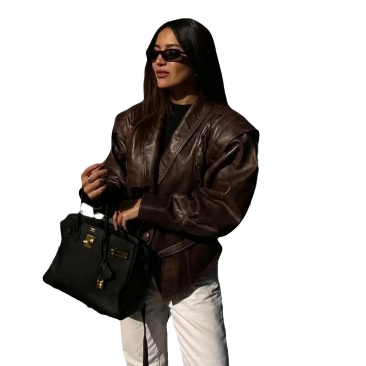 Damen Kunstleder Blazerjacke mit strukturierter Silhouette Drune