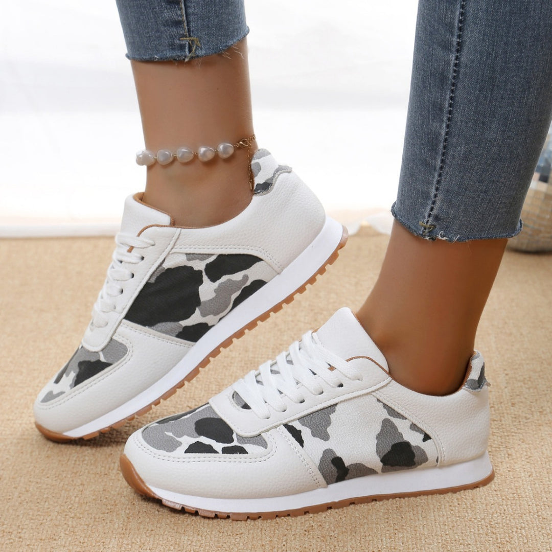 Damen sportliche Leoparden-Print Retro-Sneaker mit gepolstertem Komfortfußbett und profilierter Gummisohle Drune