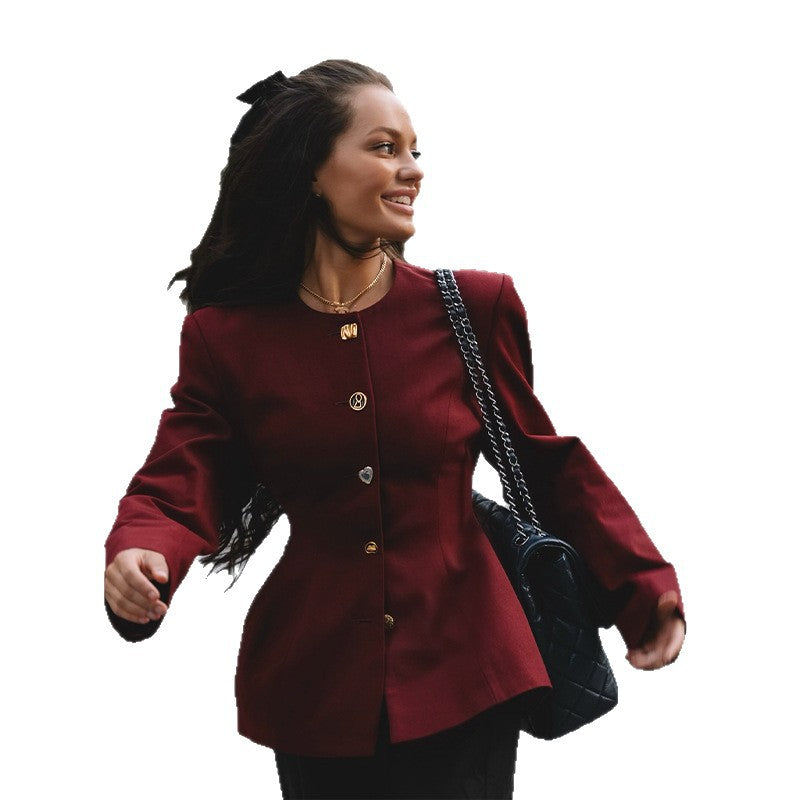 Damen Modischer Blazer mit tailliertem Schnitt und eleganten Knopfdetails Drune