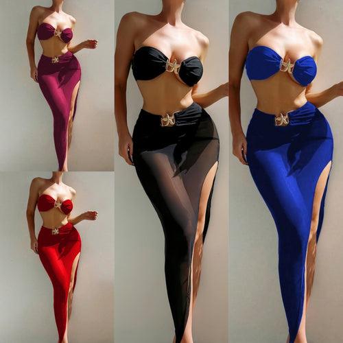 Damen Bikiniset mit transparentem Rock Drune
