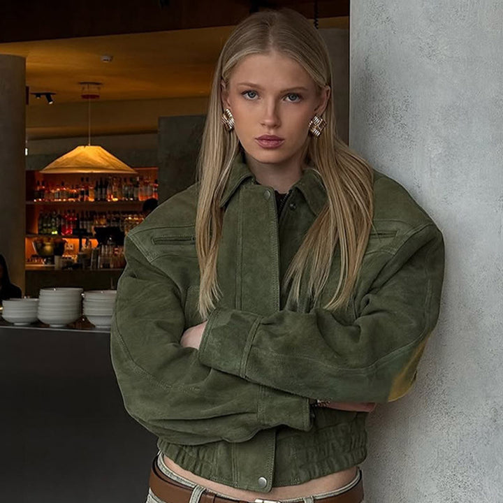 Damen Kunstlederjacke im modischen Cropped-Stil Drune
