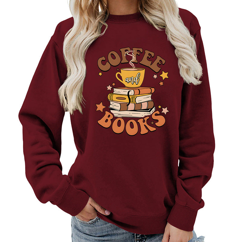 Damen Sweatshirt mit kreativem Kaffeebuch-Design Drune