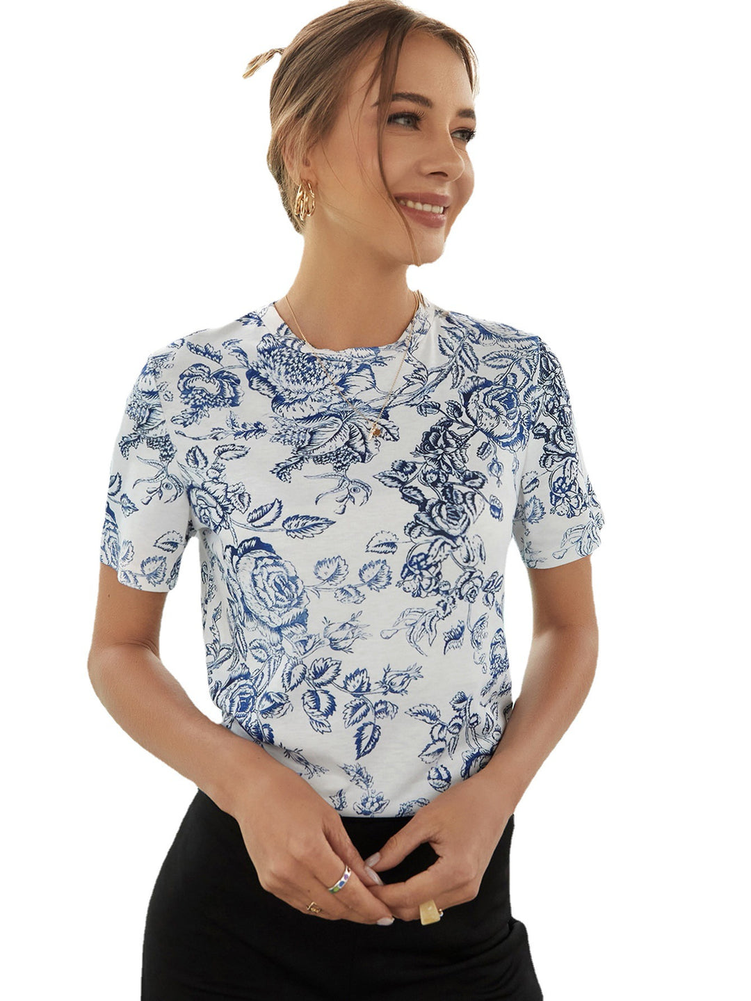 Damen Floral Druck T-Shirt Drune