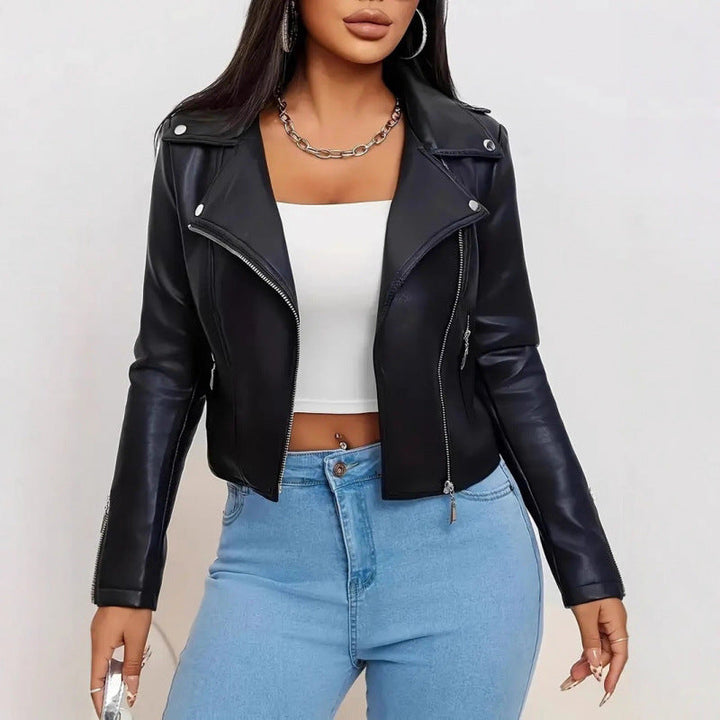 Damen Kunstleder Bikerjacke figurbetont geschnitten
