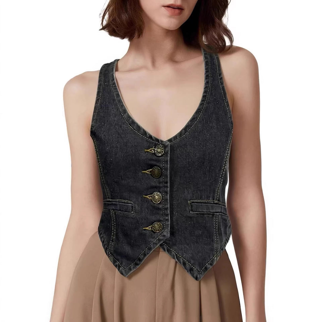 Damen Denim Bustier-Top mit Knopfdetails und verlängerter Silhouette Drune