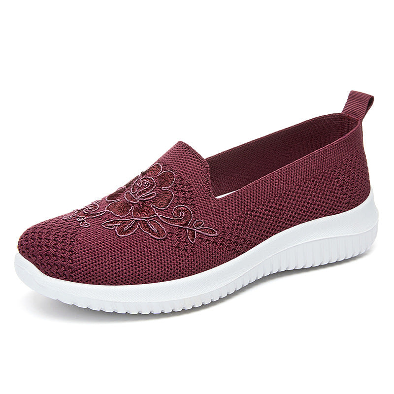 Damen nan eleganter Strick-Slipper mit floraler Stickapplikation, elastischem Einstieg und federleichter EVA-Laufsohle Drune