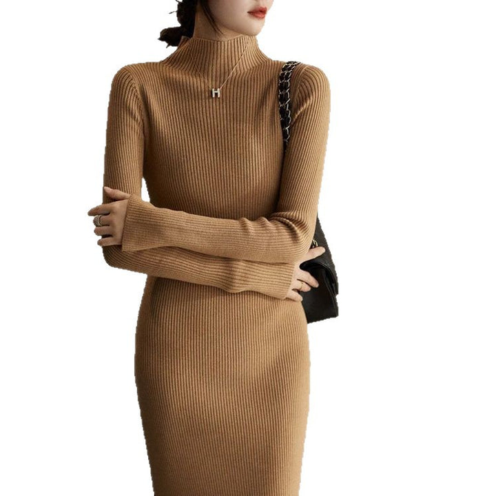 Damen Elegantes Strickkleid mit hochgeschlossenem Kragen und feinem Rippmuster Drune