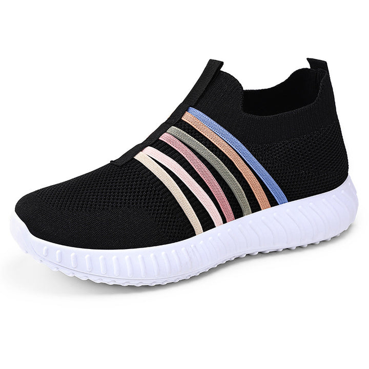 Damen nan leichte gestrickte Schlupfsneaker mit elastischen Zierbändern und stoßdämpfender EVA-Laufsohle Drune