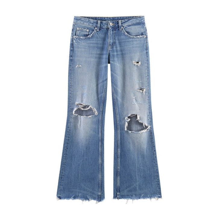 Damen Flared Jeans im Used-Look mit Fransen und Destroyed-Details Drune