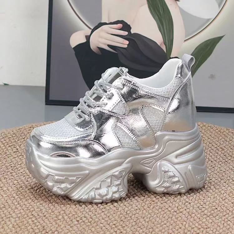 Damen modische Chunky Sneakers mit hoher Plateausohle und atmungsaktivem Mesh-Drune